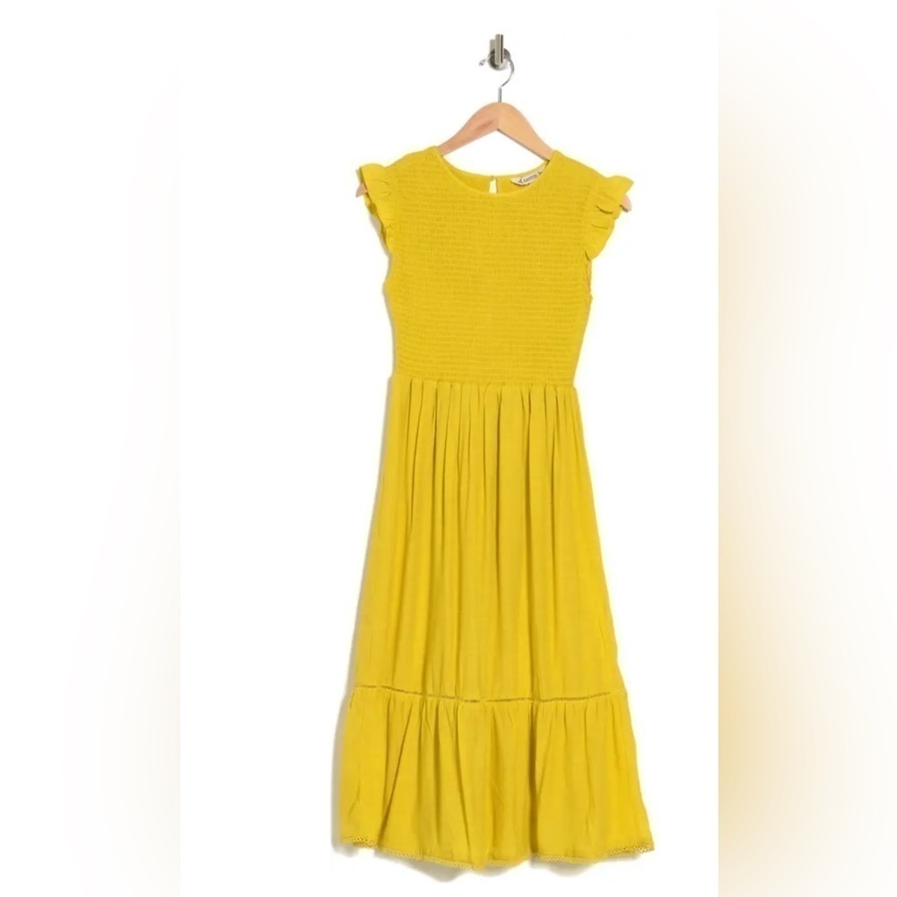 NANETTE LEPORE Smocked Cap Sleeve Flounce Midi Dress